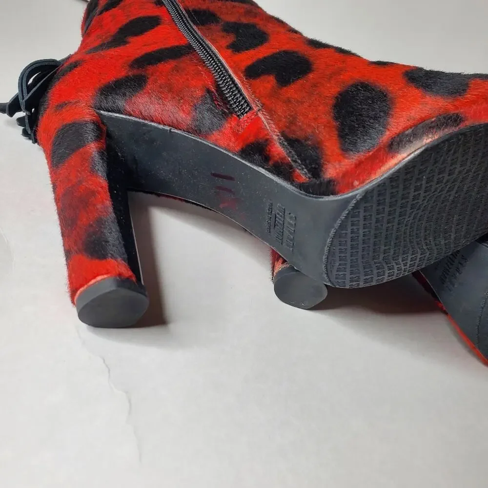 Stuart Weitzman Backflip red animal print heeled Booties Size 6 ***FLAWED ****
